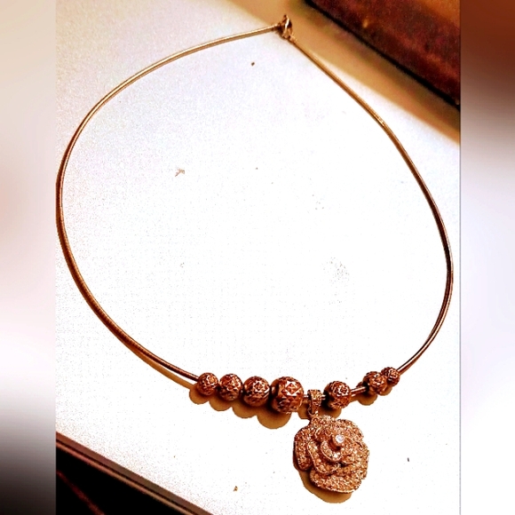 Sterling Silver Big Silver Rose charm design  Chocker Snake design Necklace. - Picture 5 of 6